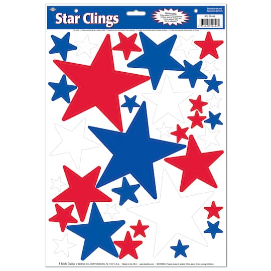 Beistle Red, White & Blue Star Clings Sheets, 3ct.